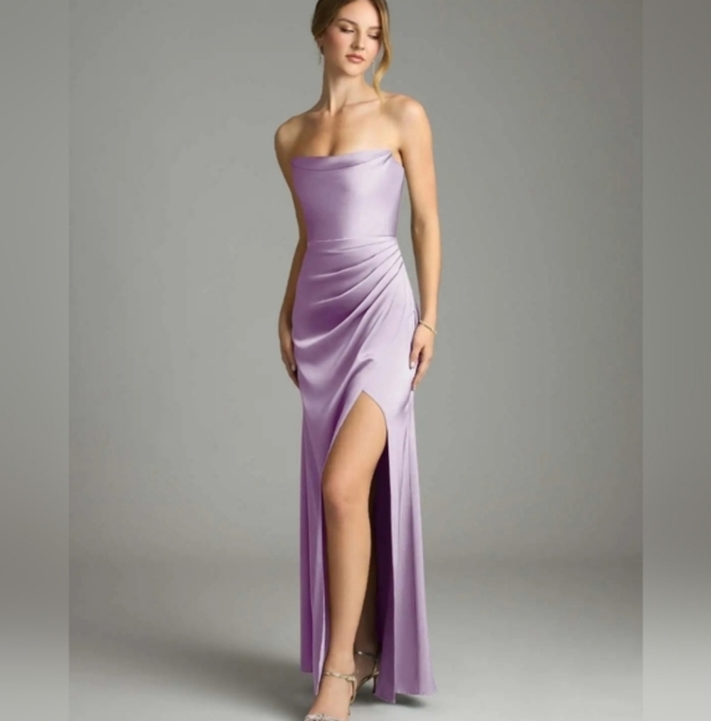 Azazie Leonis Lilac Purple Lavendar Wisteria Strapless Gown A6 Size 6